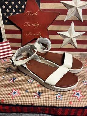 MIA White Ankle-Strap Platform Sandals